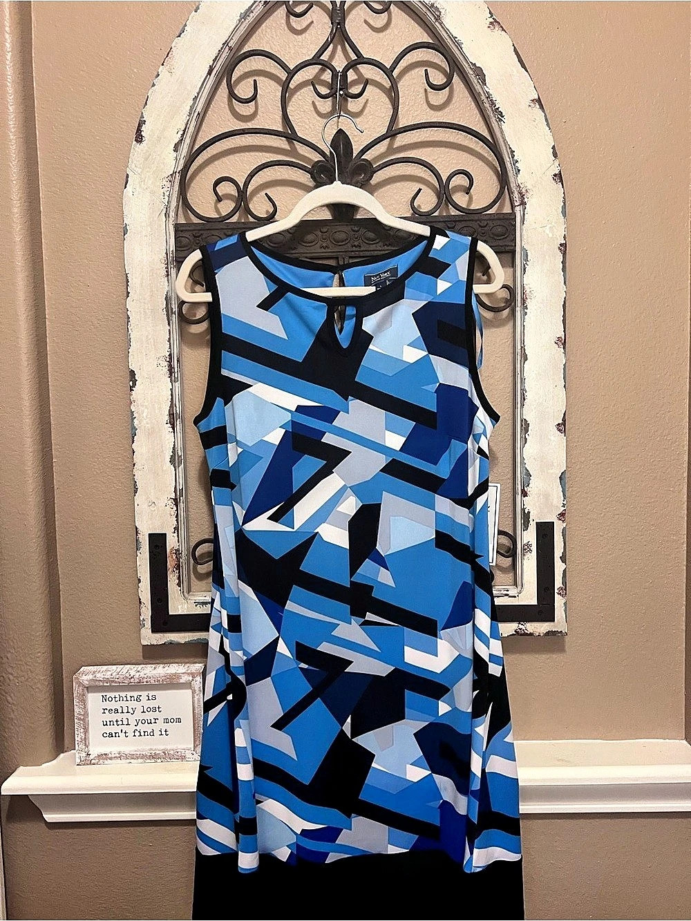 NWTNew York Clothing Company Style 40777 Geometric Midi Dress in Blue & Black Si